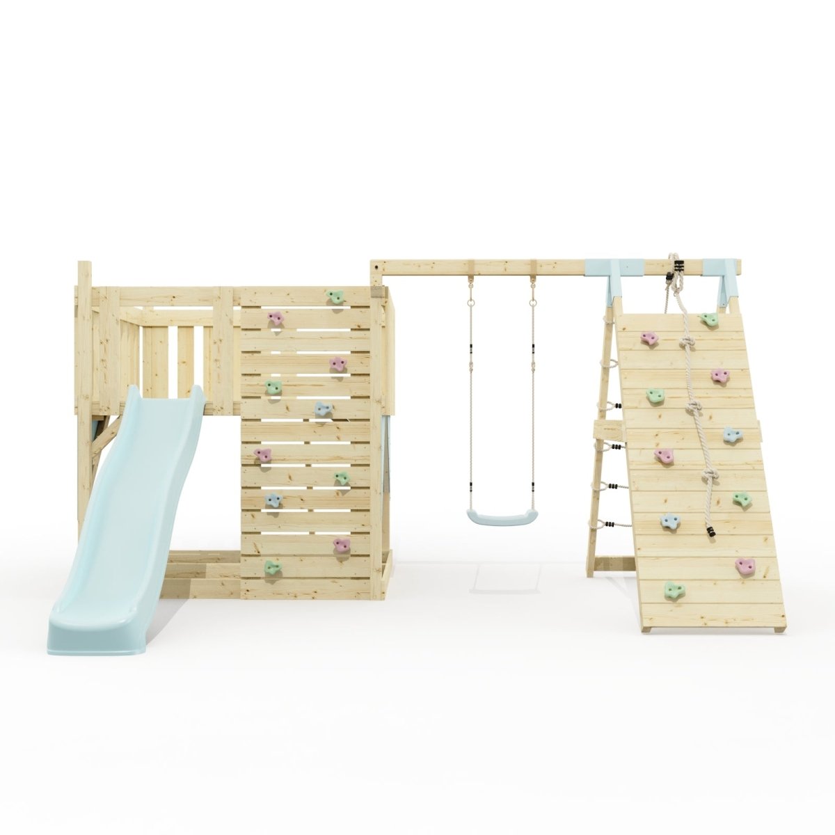 PolarPlay Kids Scandinavian Style Climbing Platform with Single Swing and Climbing Wall - Fai