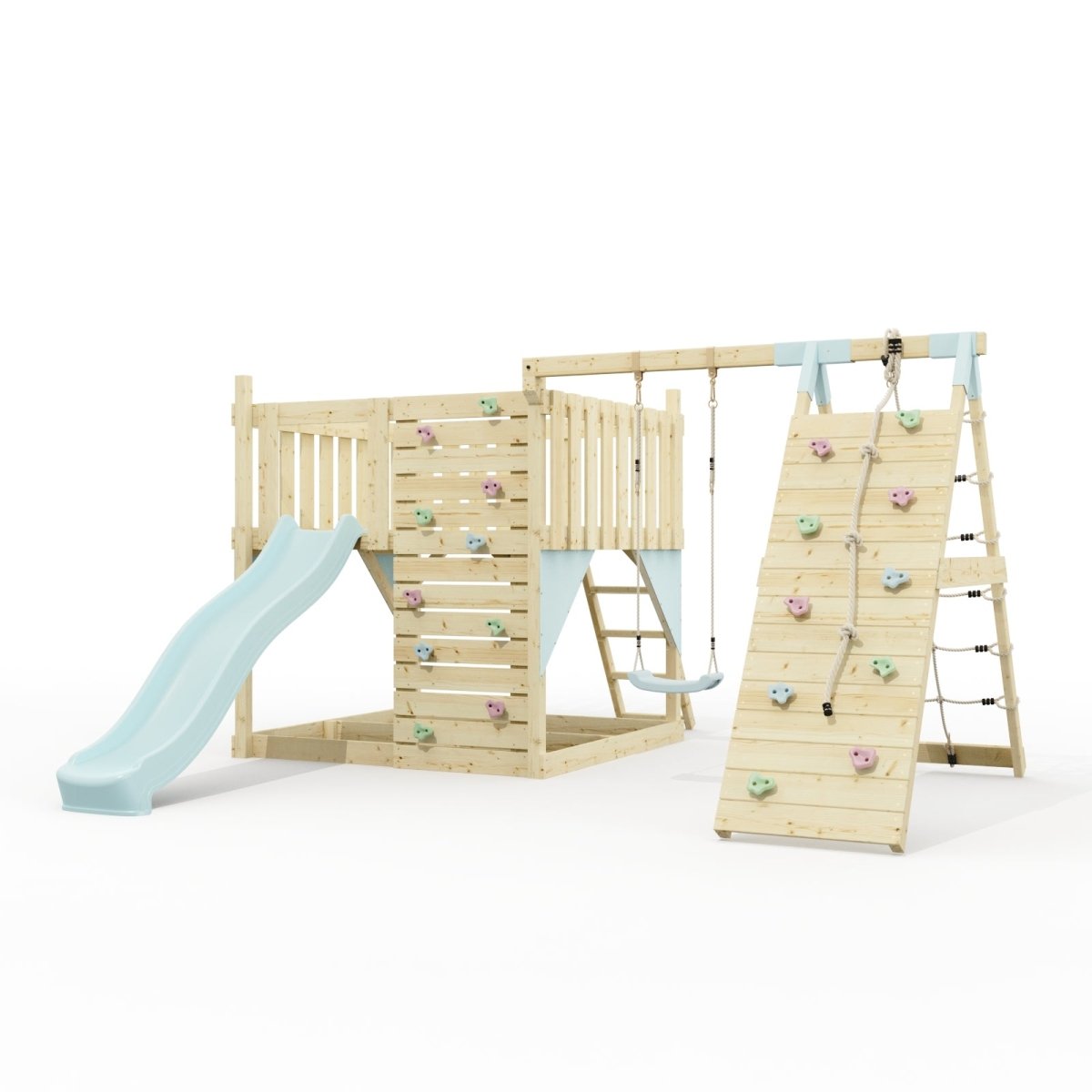 PolarPlay Kids Scandinavian Style Climbing Platform with Single Swing and Climbing Wall - Fai