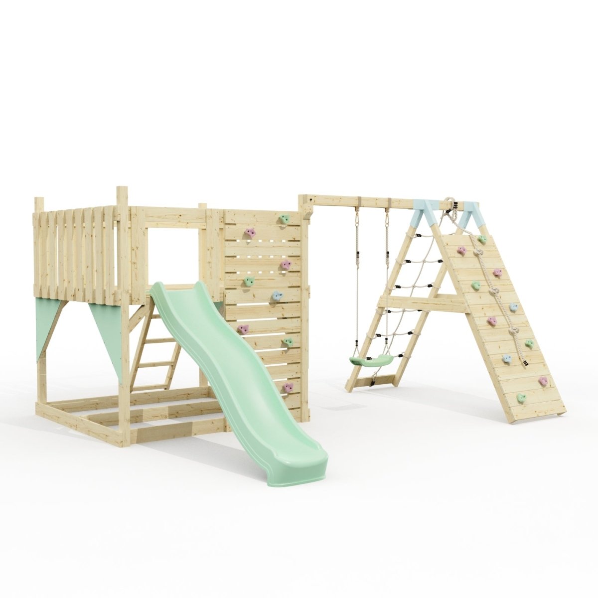 PolarPlay Kids Scandinavian Style Climbing Platform with Single Swing and Climbing Wall - Fai