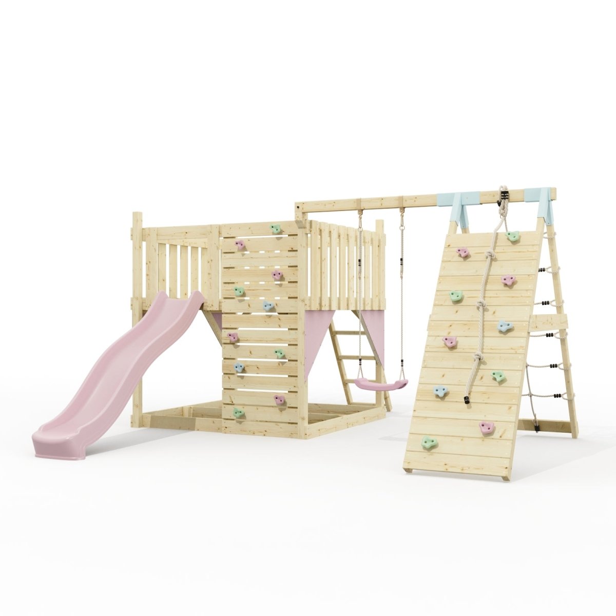 PolarPlay Kids Scandinavian Style Climbing Platform with Single Swing and Climbing Wall - Fai