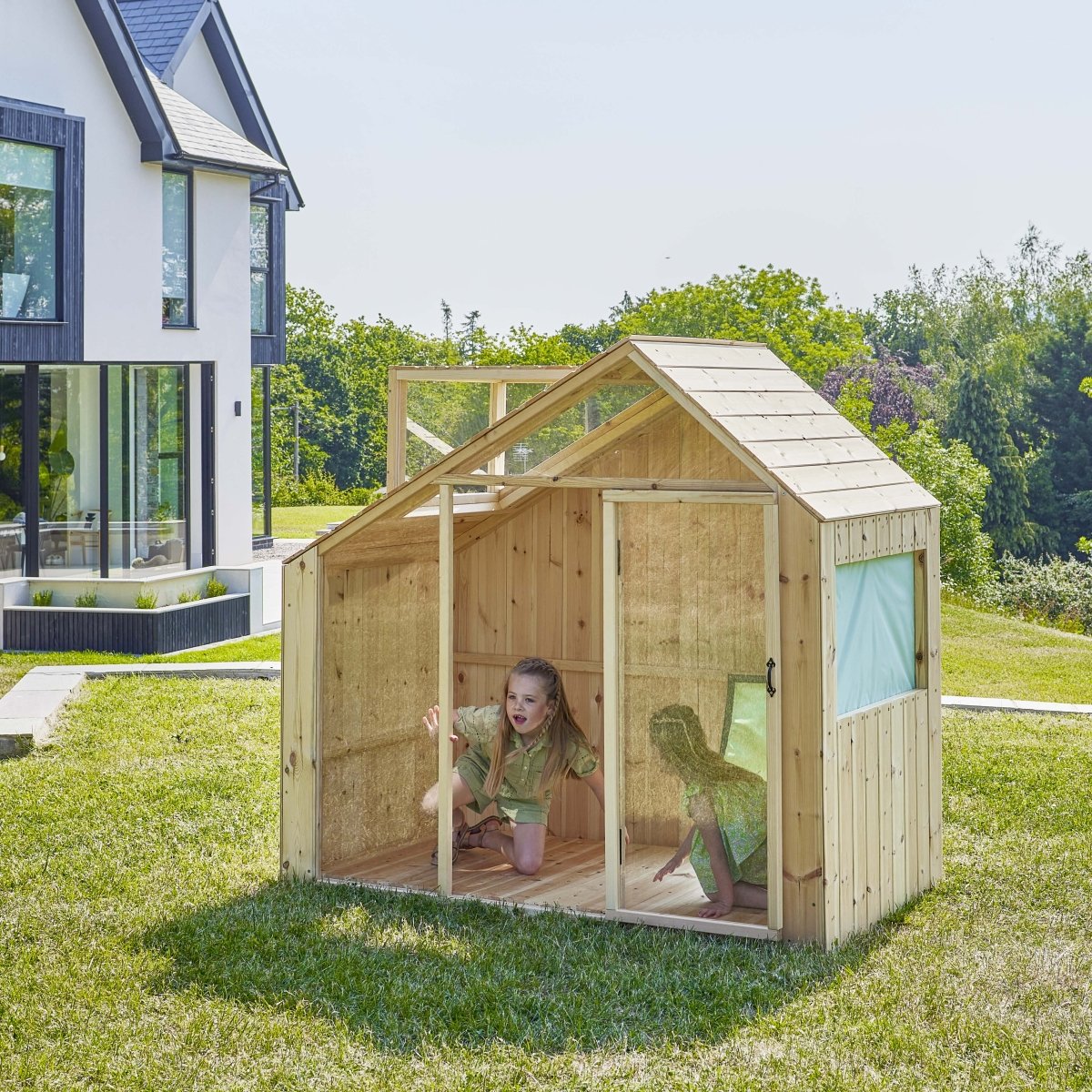 PolarPlay Kids Scandinavian Style Wooden Playhouse - Asta Mist