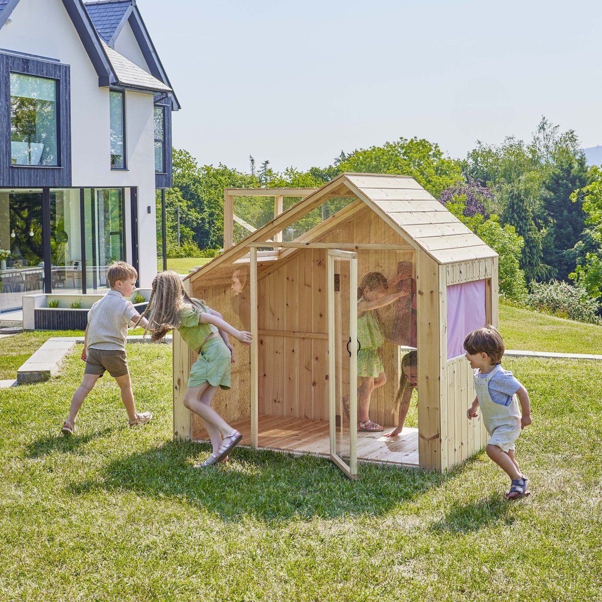 PolarPlay Kids Scandinavian Style Wooden Playhouse - Asta Rose