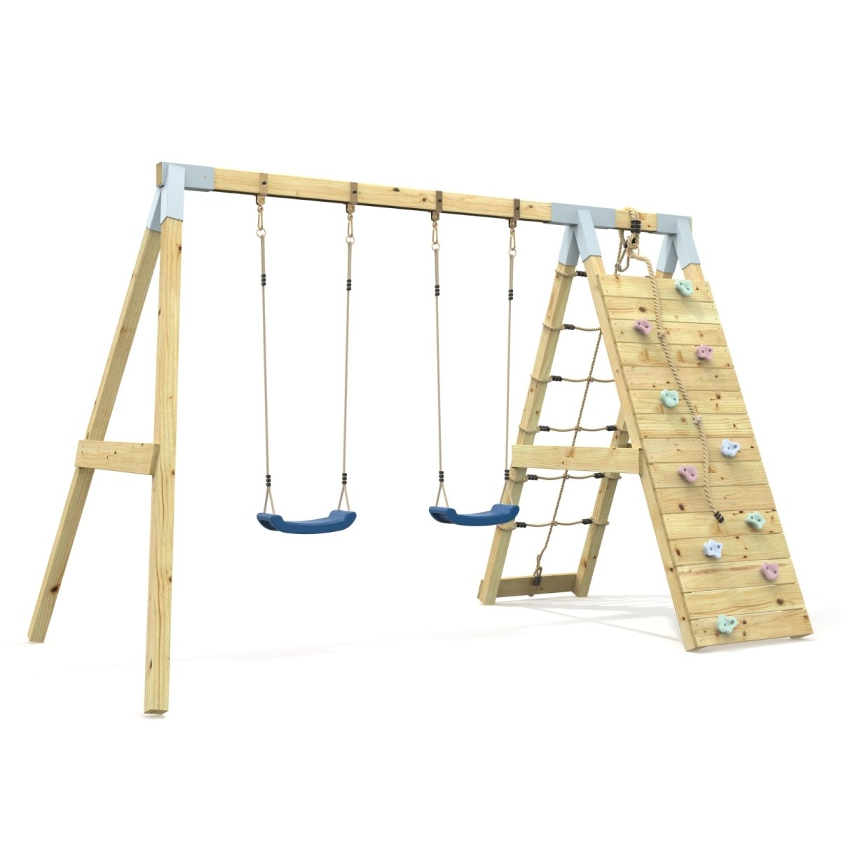 PolarPlay Premium Double Swing Set with Climbing Wall