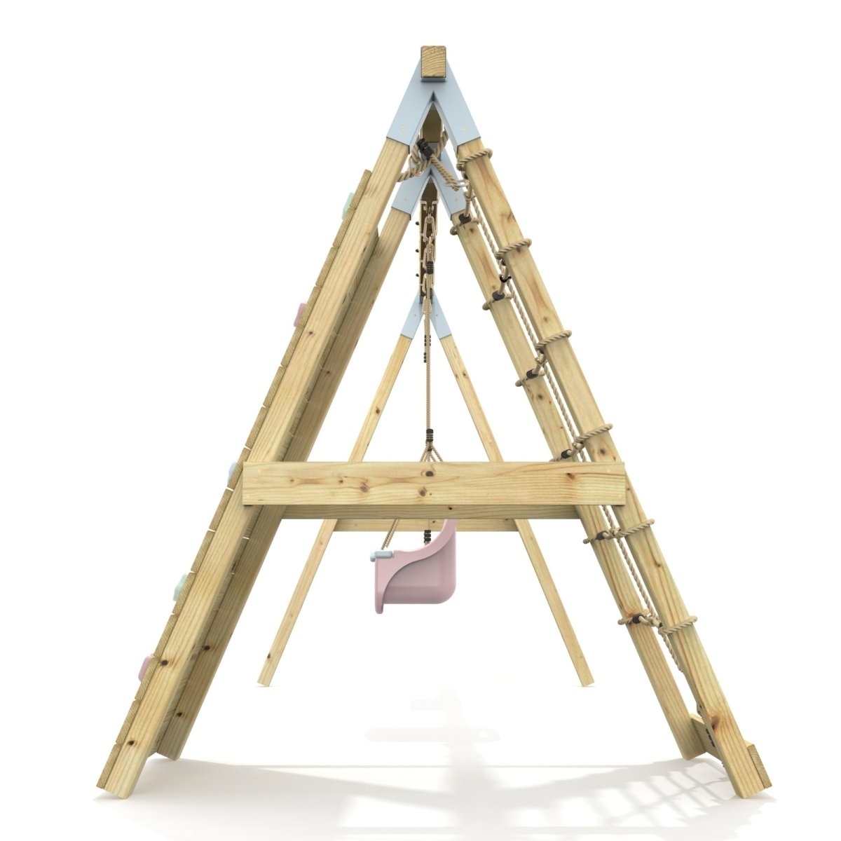 PolarPlay Premium Double Swing Set with Climbing Wall