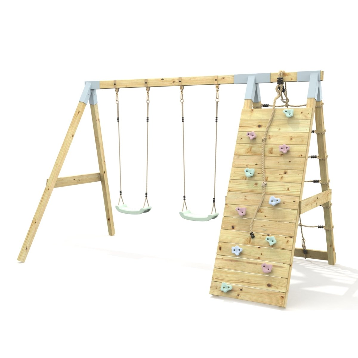 PolarPlay Premium Double Swing Set with Climbing Wall