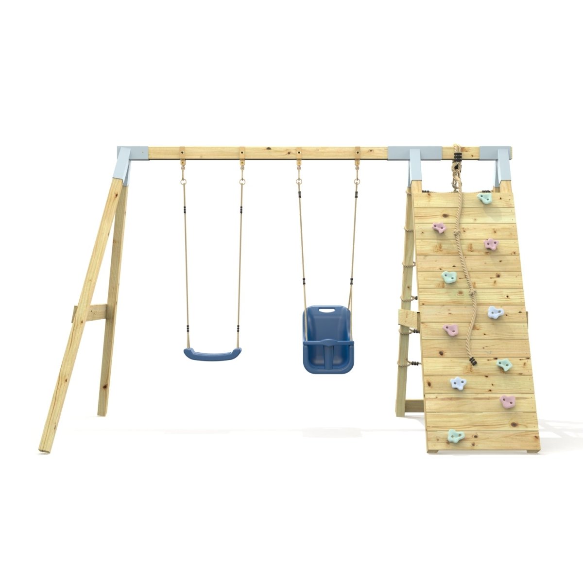 PolarPlay Premium Double Swing Set with Climbing Wall