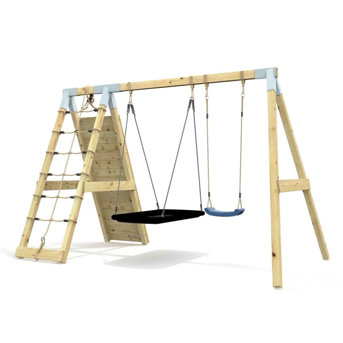 PolarPlay Premium Double Swing Set with Climbing Wall