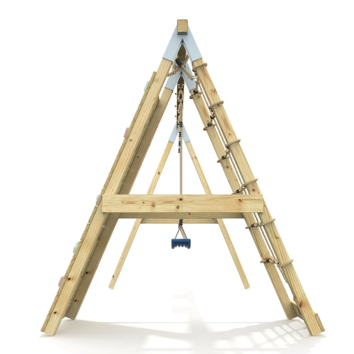 PolarPlay Premium Double Swing Set with Climbing Wall