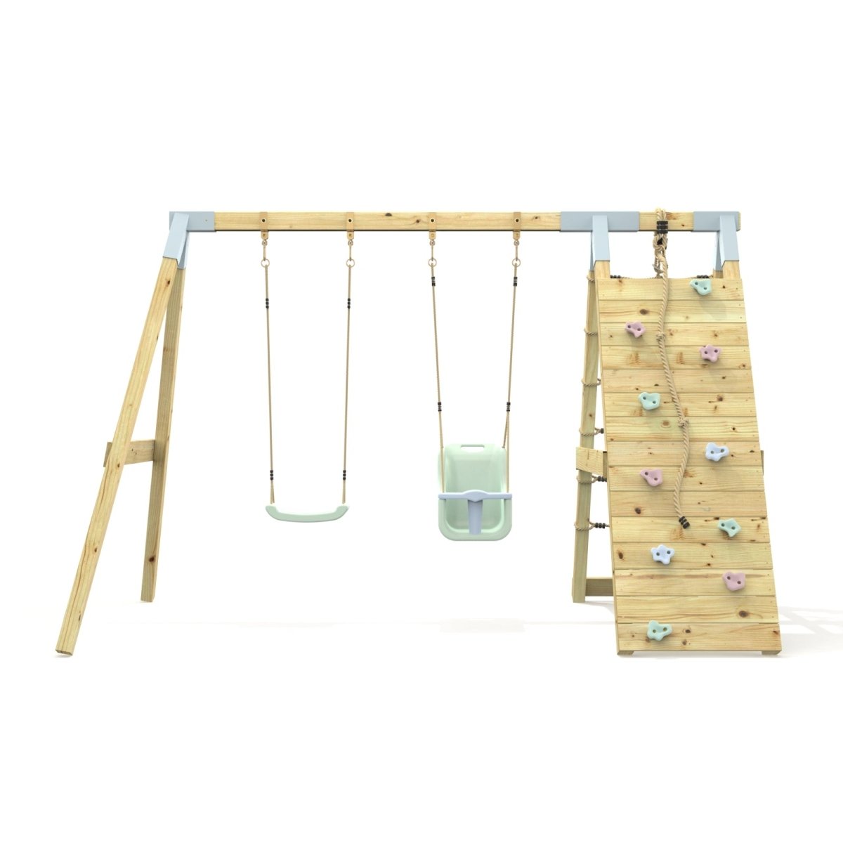 PolarPlay Premium Double Swing Set with Climbing Wall