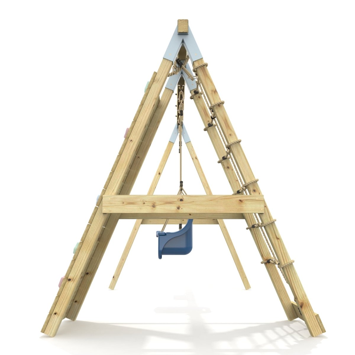 PolarPlay Premium Double Swing Set with Climbing Wall