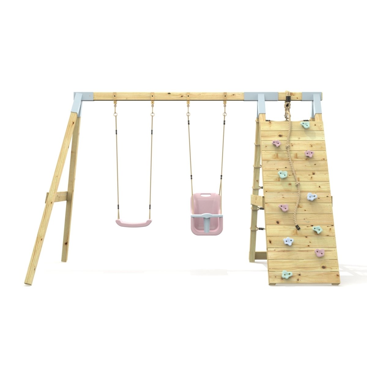 PolarPlay Premium Double Swing Set with Climbing Wall