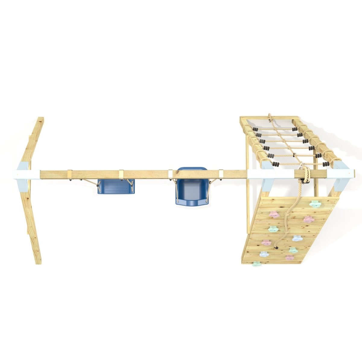 PolarPlay Premium Double Swing Set with Climbing Wall