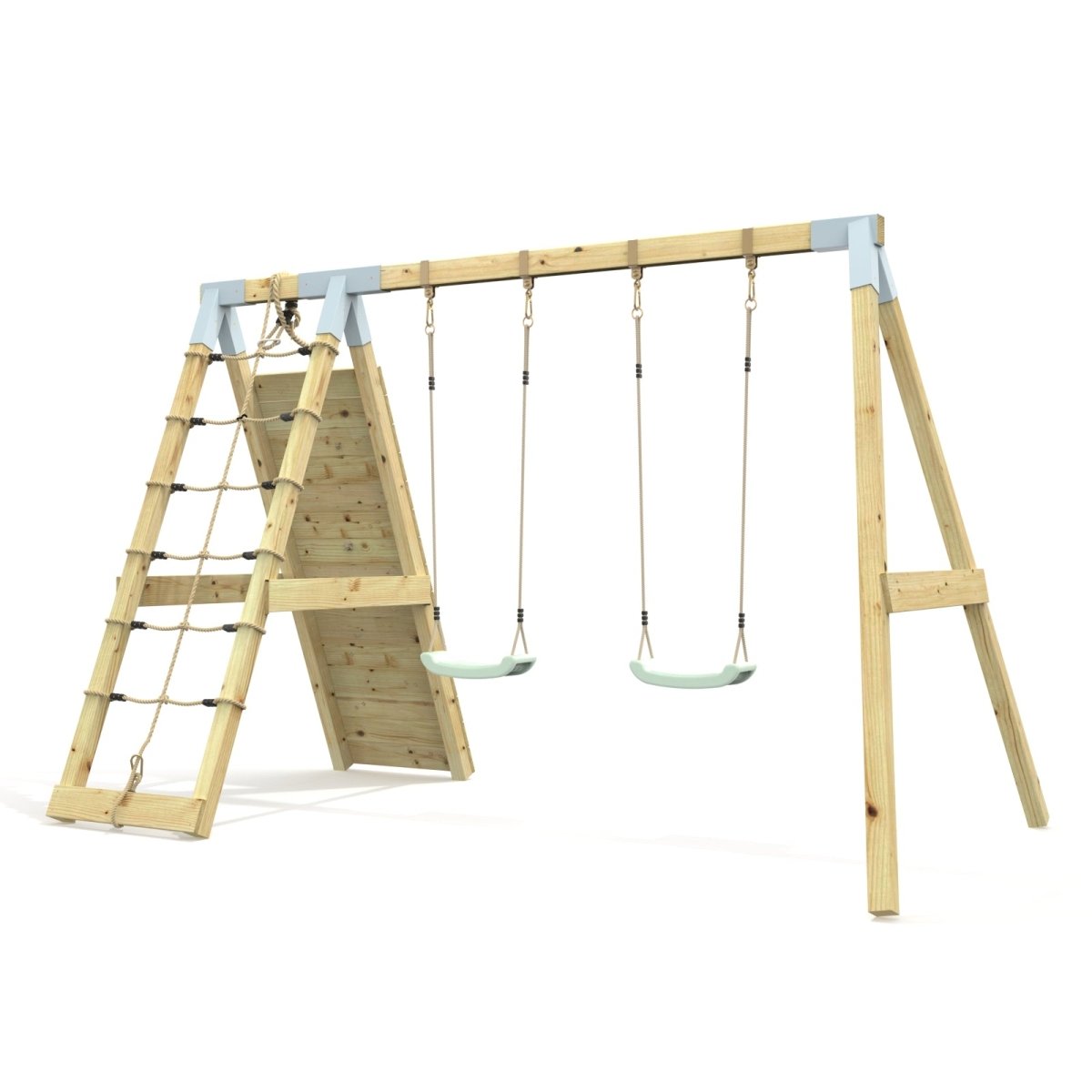 PolarPlay Premium Double Swing Set with Climbing Wall