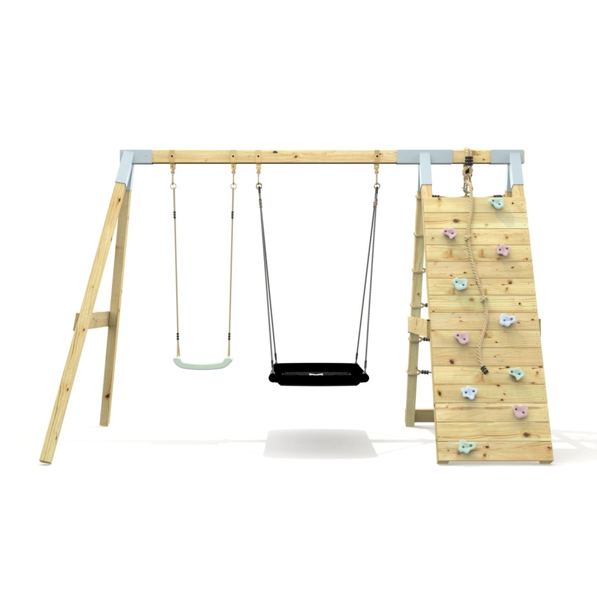 PolarPlay Premium Double Swing Set with Climbing Wall