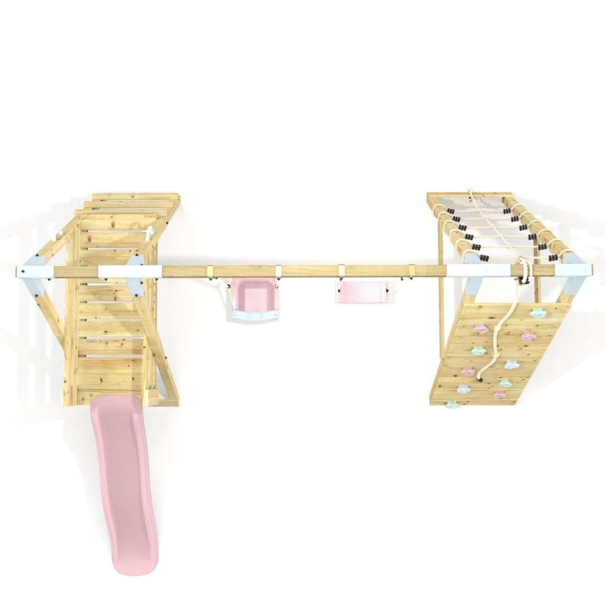 PolarPlay Premium Double Swing Set with Climbing Wall and Slide