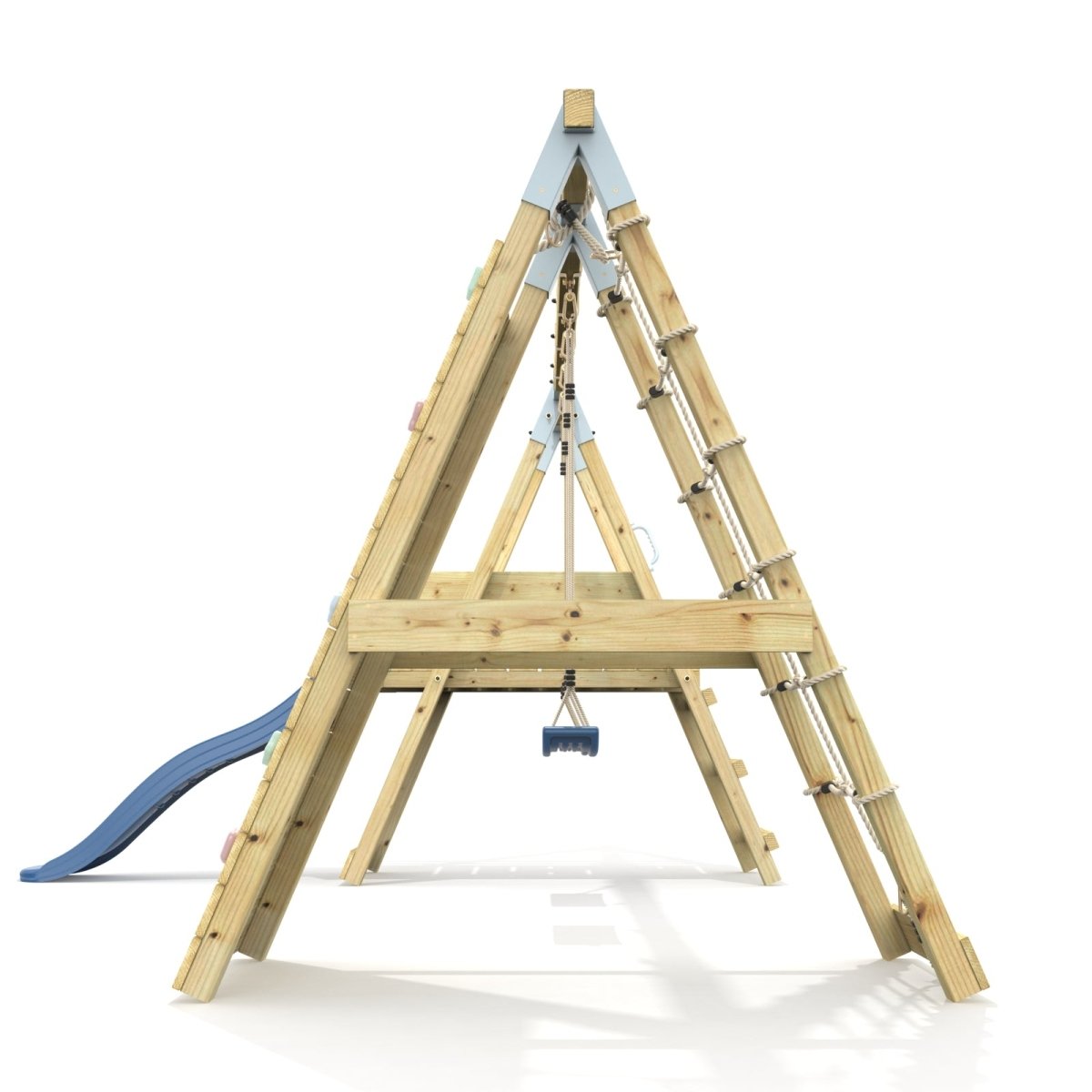 PolarPlay Premium Double Swing Set with Climbing Wall and Slide