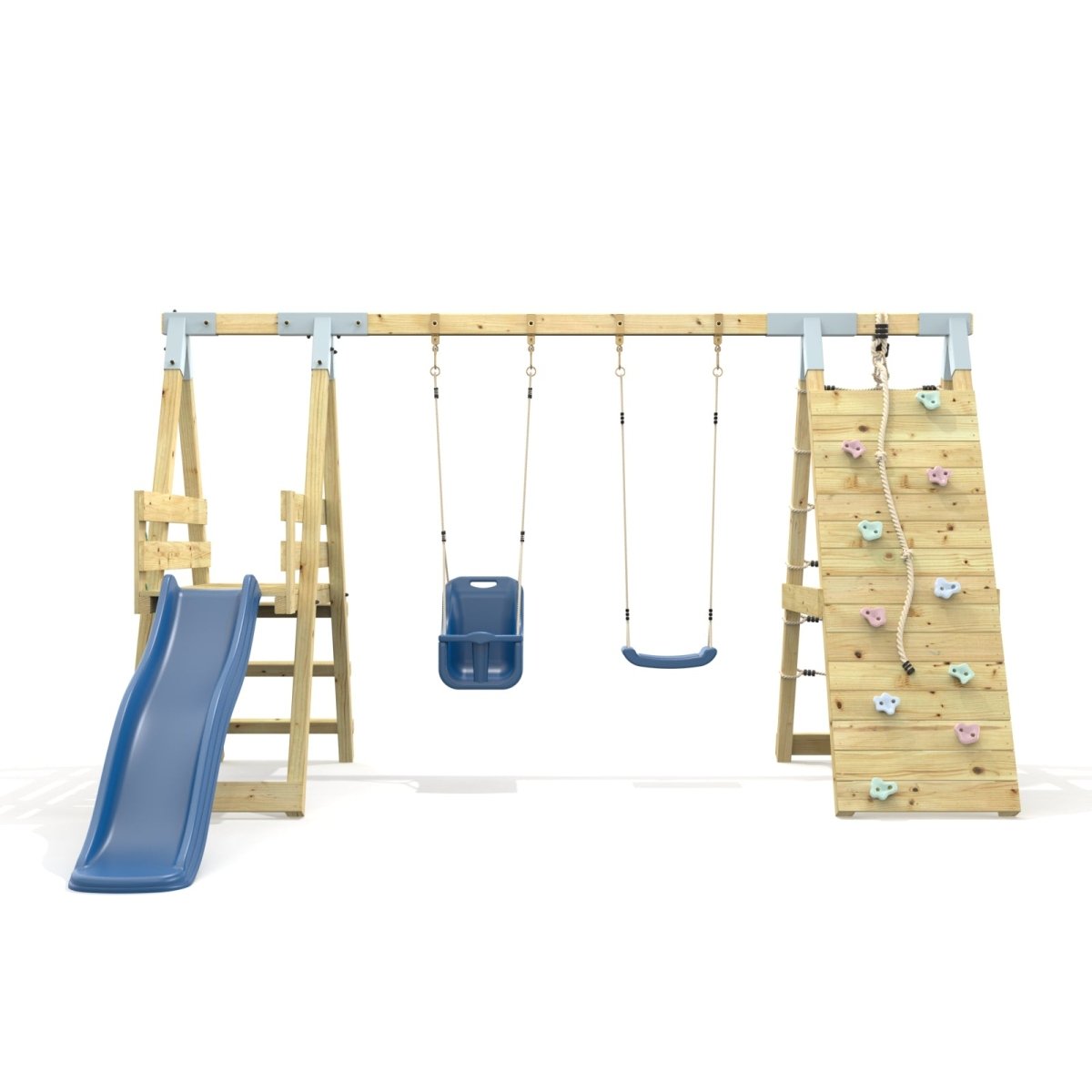 PolarPlay Premium Double Swing Set with Climbing Wall and Slide
