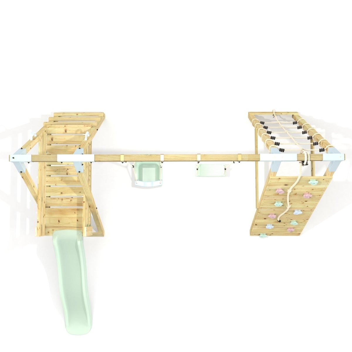 PolarPlay Premium Double Swing Set with Climbing Wall and Slide