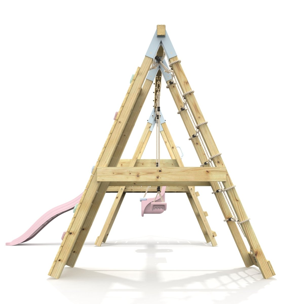 PolarPlay Premium Double Swing Set with Climbing Wall and Slide
