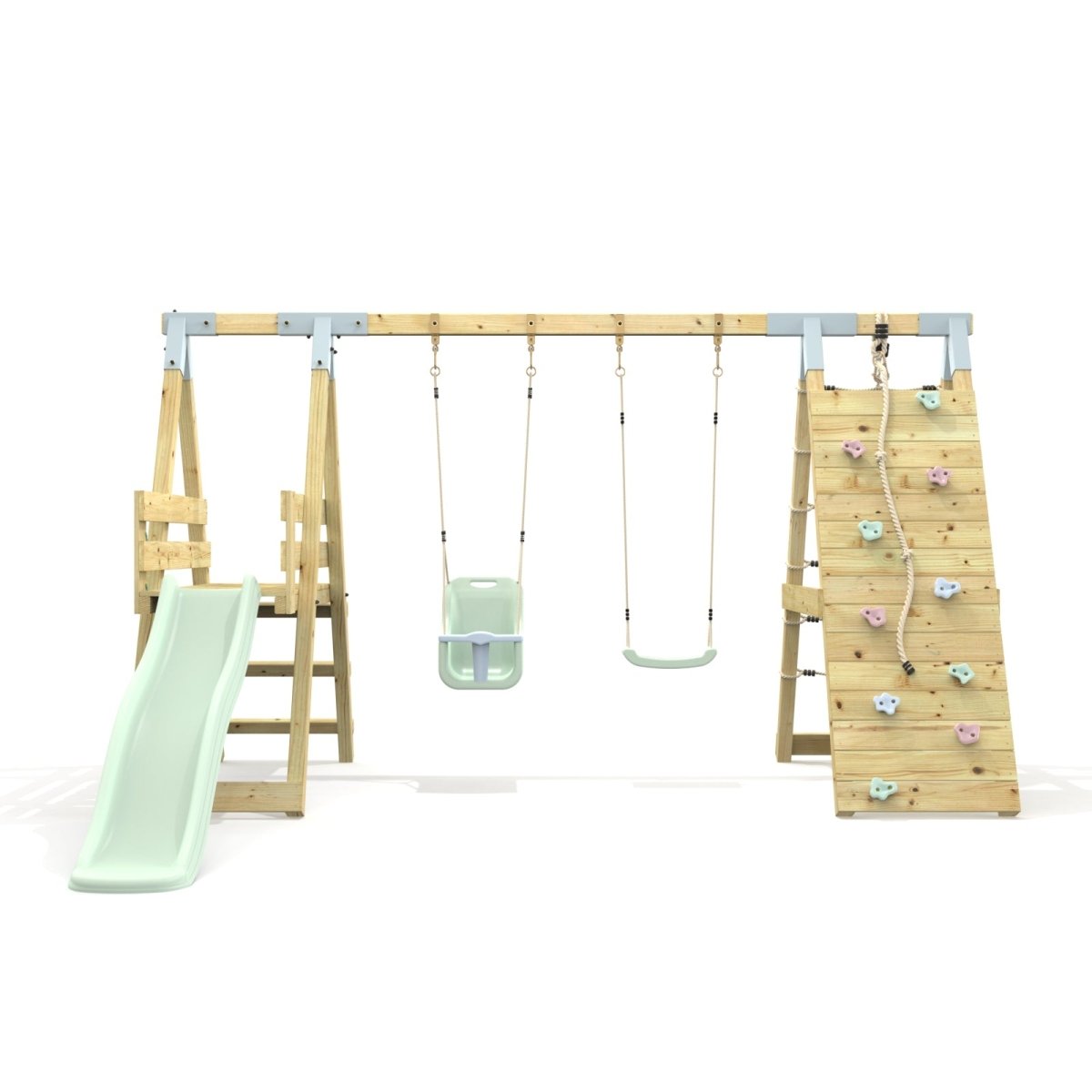 PolarPlay Premium Double Swing Set with Climbing Wall and Slide