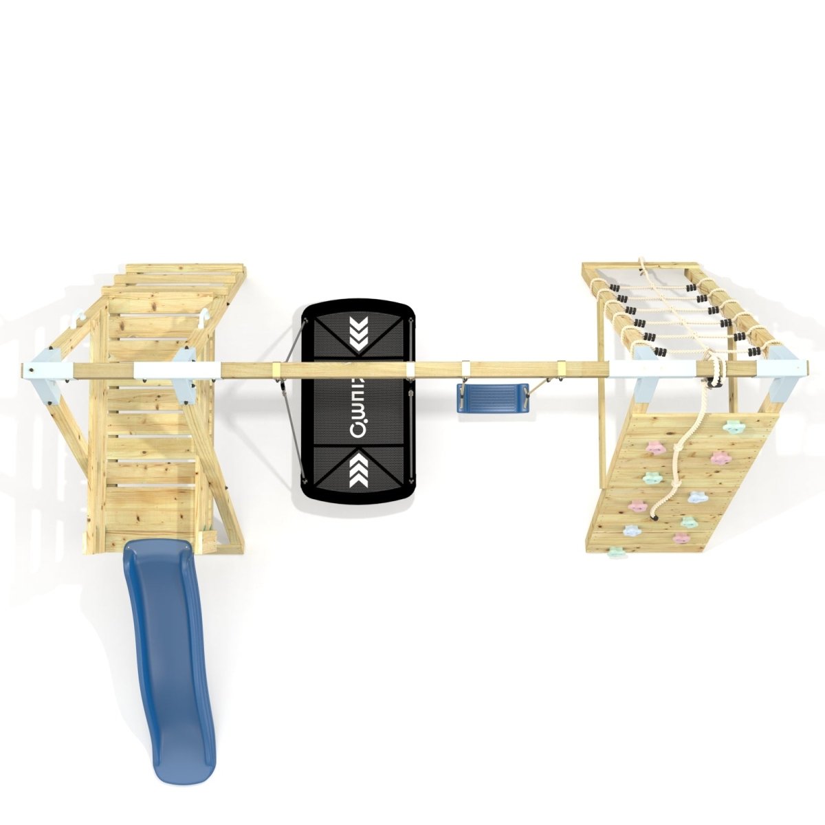 PolarPlay Premium Double Swing Set with Climbing Wall and Slide