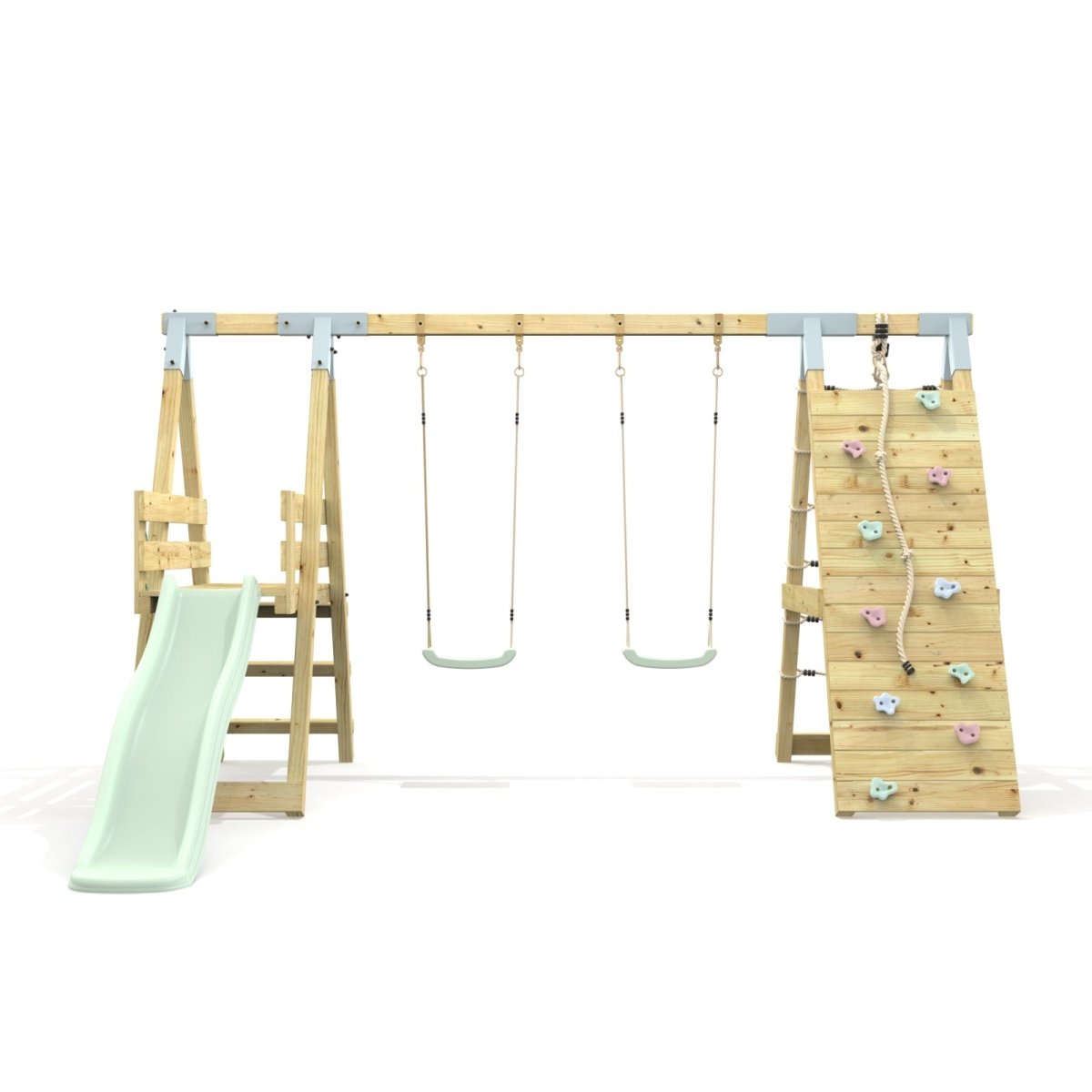 PolarPlay Premium Double Swing Set with Climbing Wall and Slide