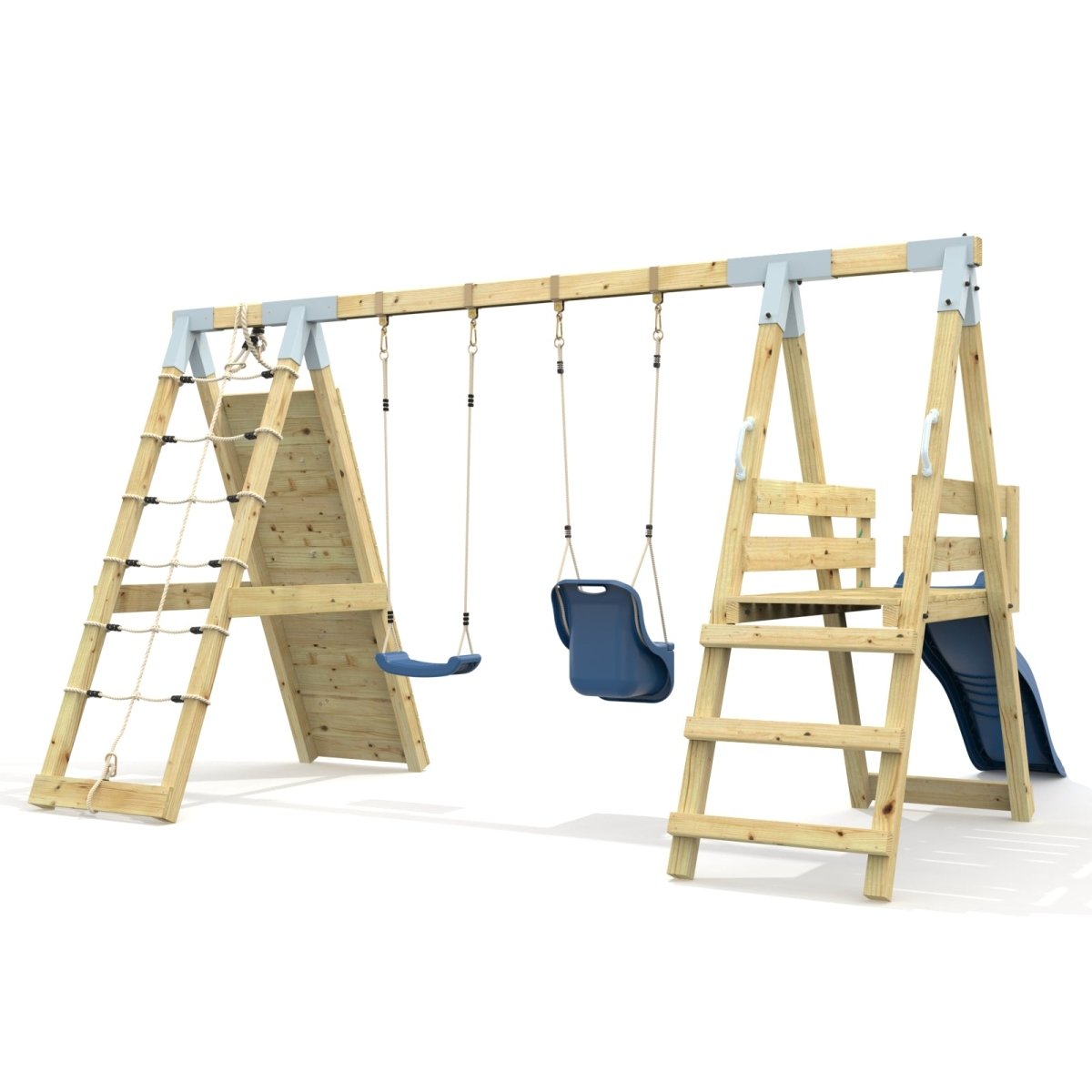 PolarPlay Premium Double Swing Set with Climbing Wall and Slide