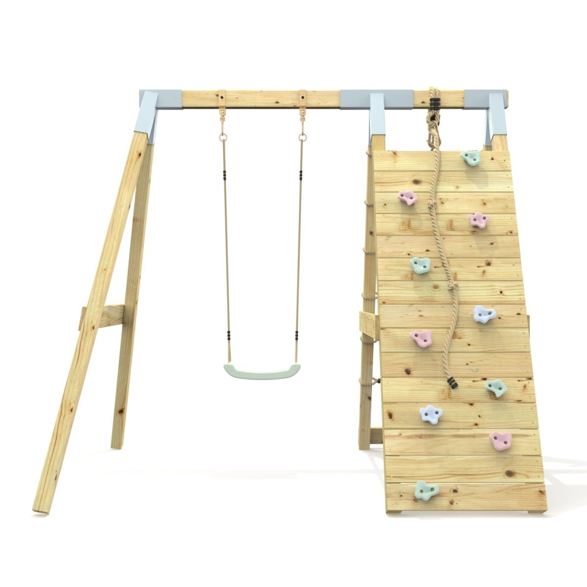 PolarPlay Premium Single Swing Set with Climbing Wall