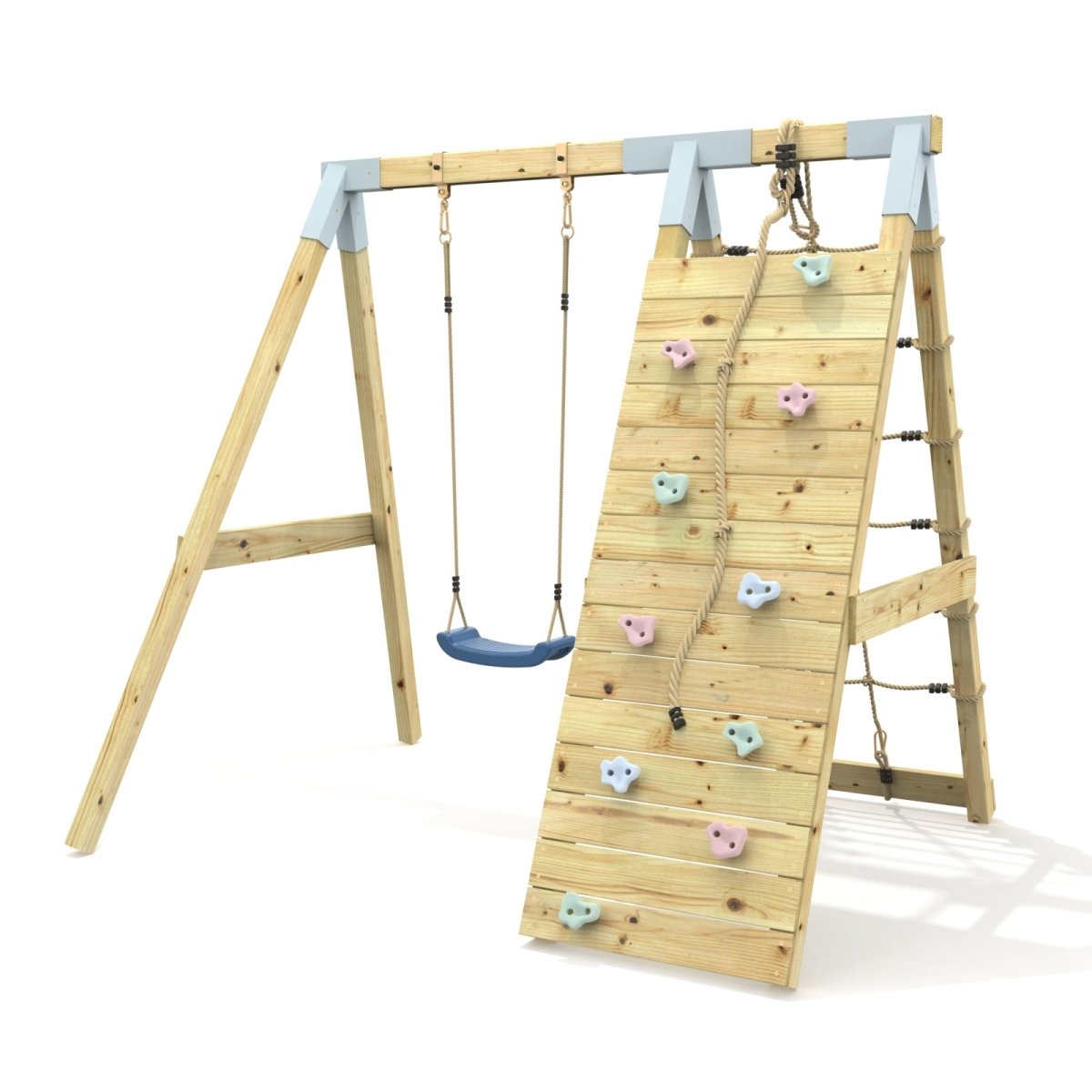 PolarPlay Premium Single Swing Set with Climbing Wall