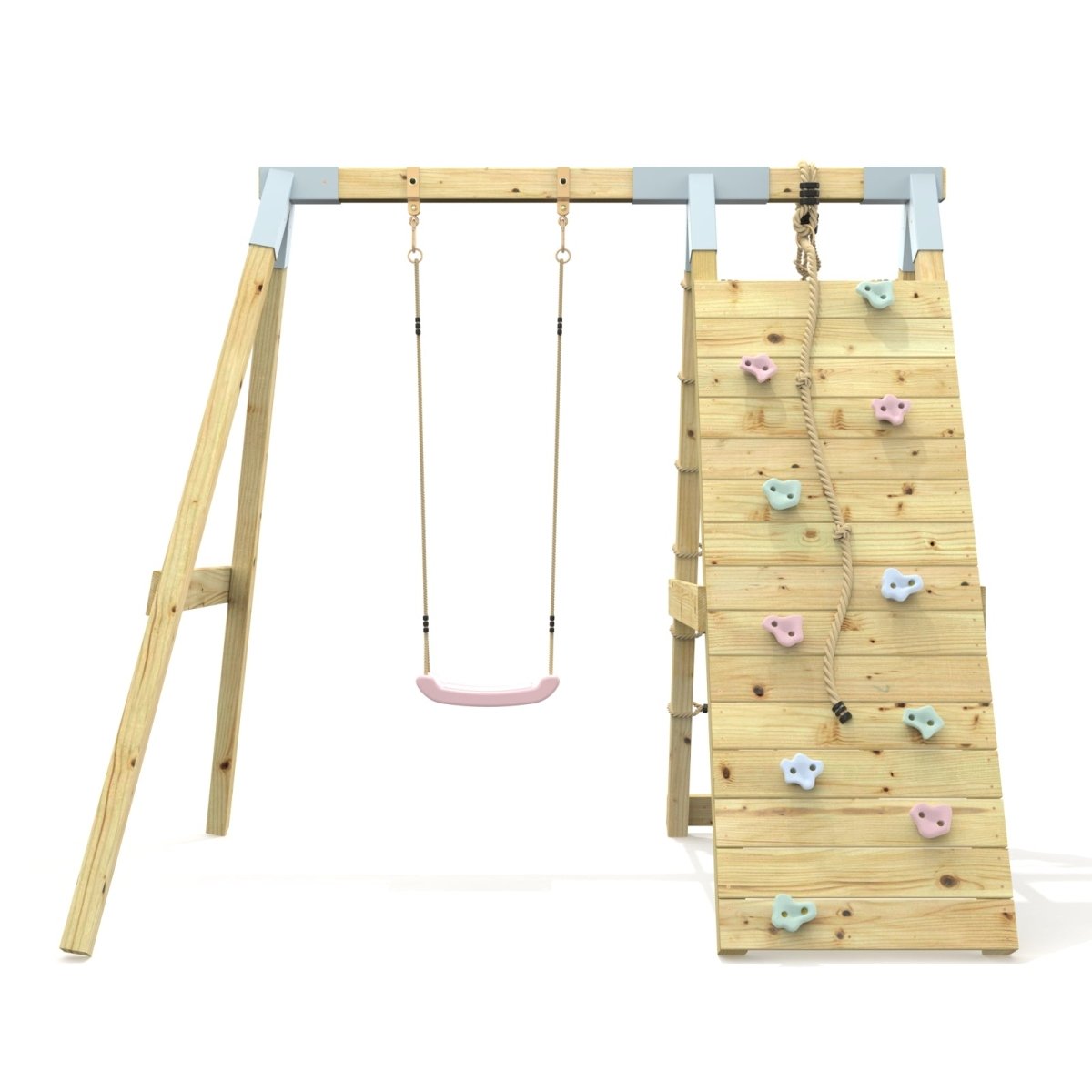 PolarPlay Premium Single Swing Set with Climbing Wall