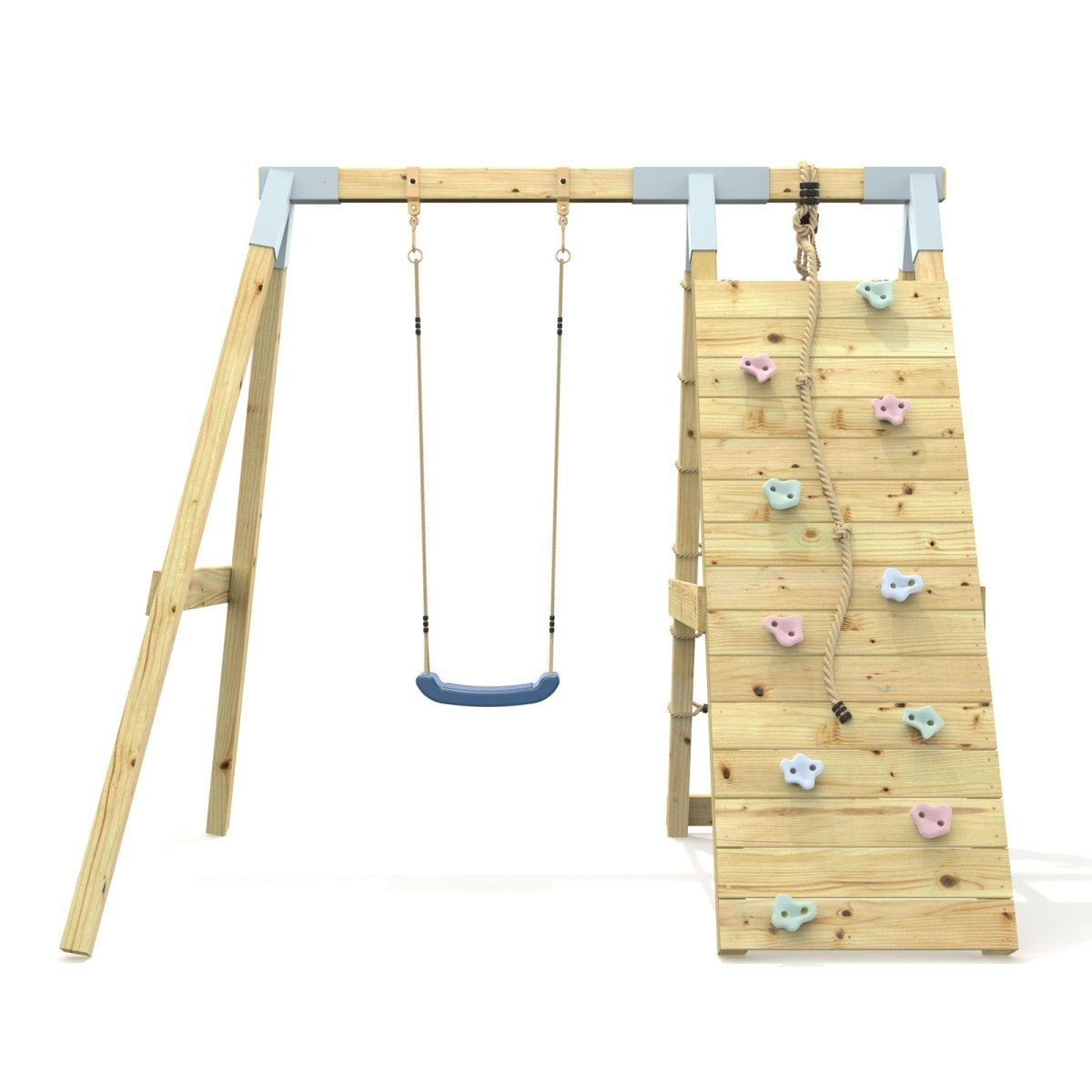 PolarPlay Premium Single Swing Set with Climbing Wall