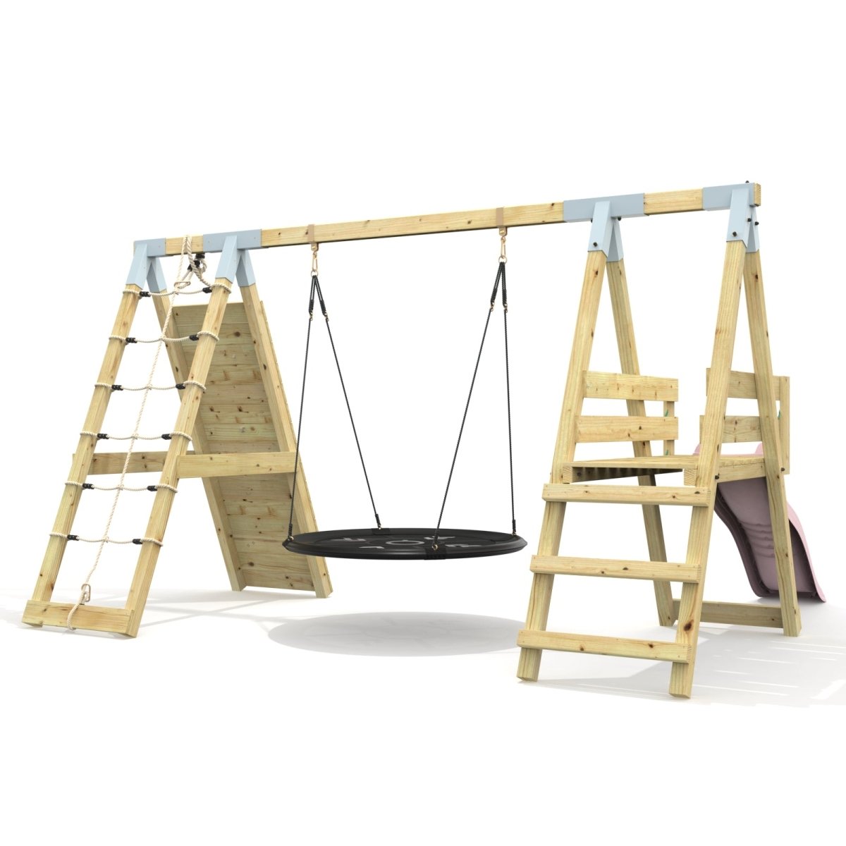 PolarPlay Premium Single Swing Set with Climbing Wall and Slide
