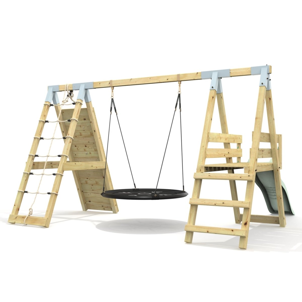 PolarPlay Premium Single Swing Set with Climbing Wall and Slide