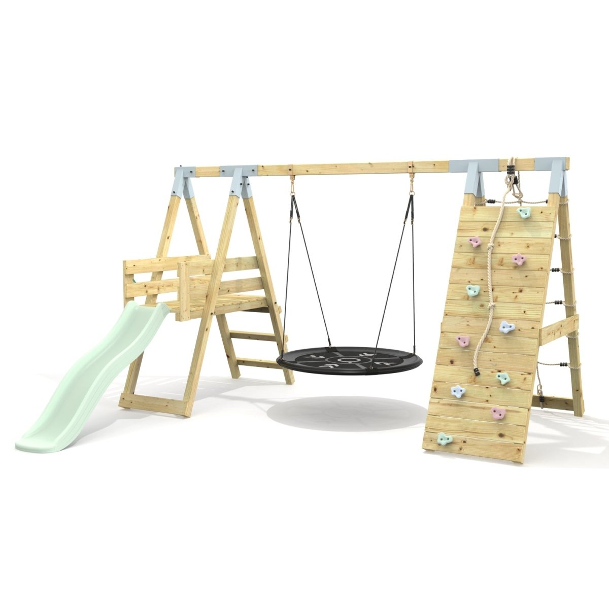 PolarPlay Premium Single Swing Set with Climbing Wall and Slide