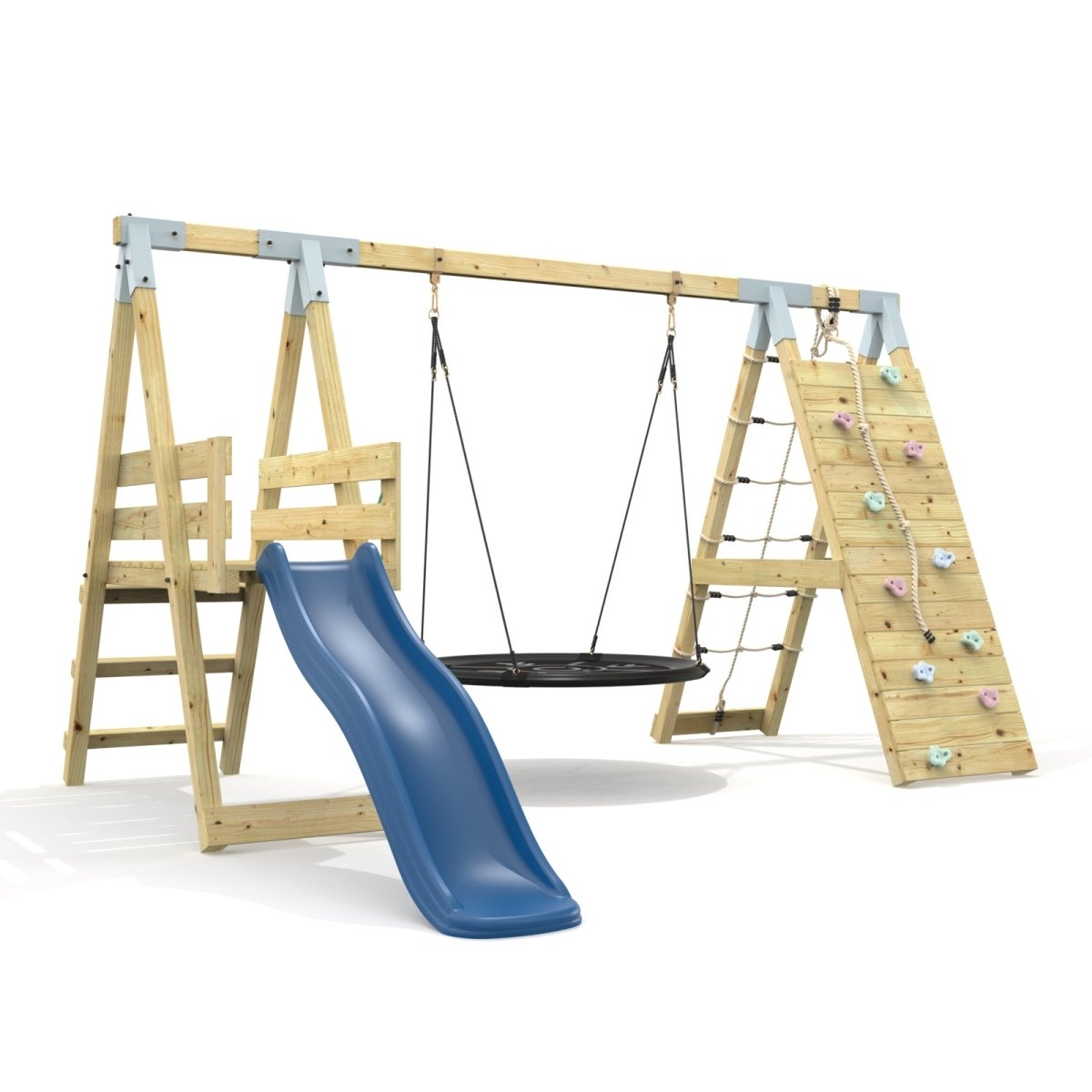 PolarPlay Premium Single Swing Set with Climbing Wall and Slide