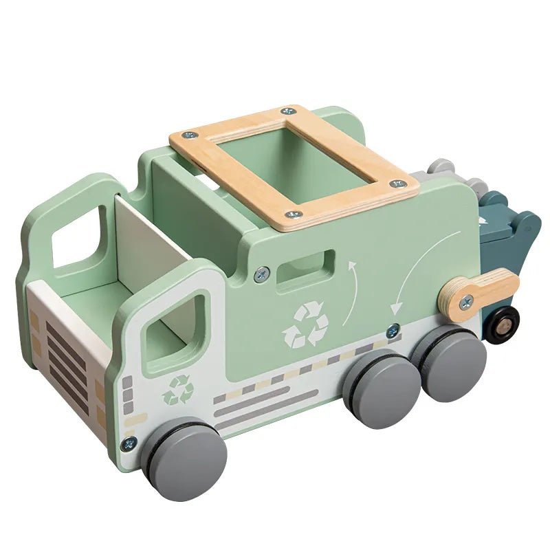 PolarPlay Push Along Wooden Recycling Truck Toy