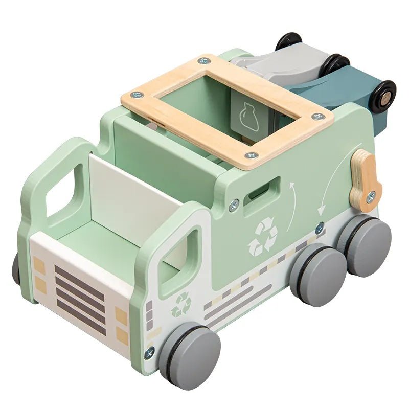 PolarPlay Push Along Wooden Recycling Truck Toy
