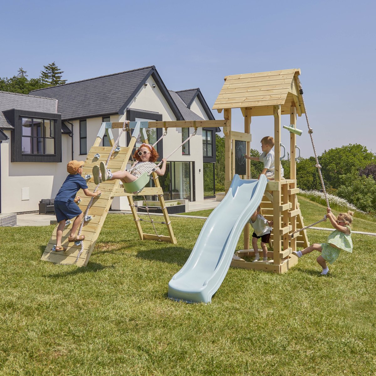PolarPlay Tower Kids Wooden Climbing Frame - Climb & Swing Tyra Mist
