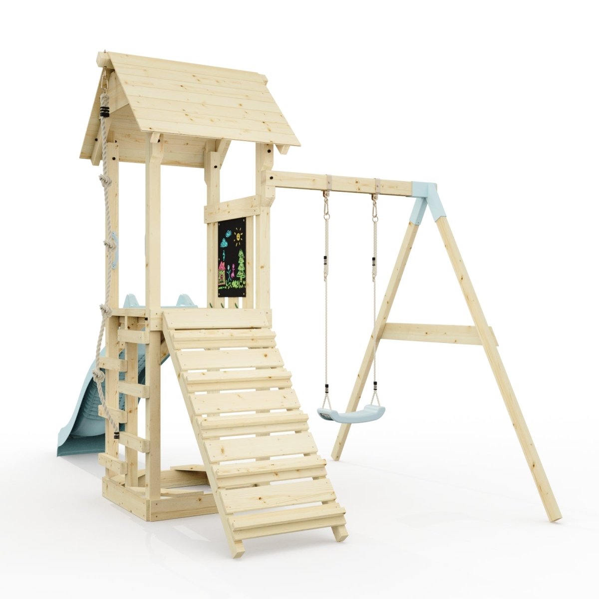 PolarPlay Tower Kids Wooden Climbing Frame - Swing Destin Mist