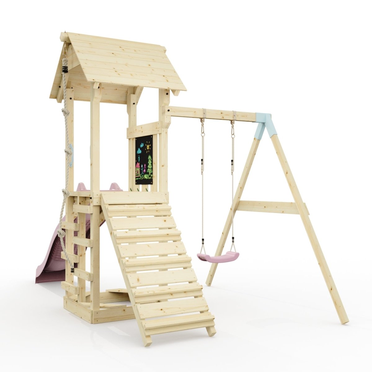 PolarPlay Tower Kids Wooden Climbing Frame - Swing Destin Rose