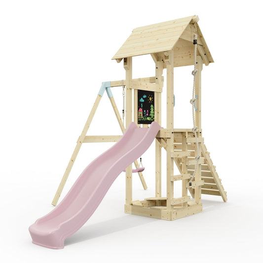 PolarPlay Tower Kids Wooden Climbing Frame - Swing Destin Rose