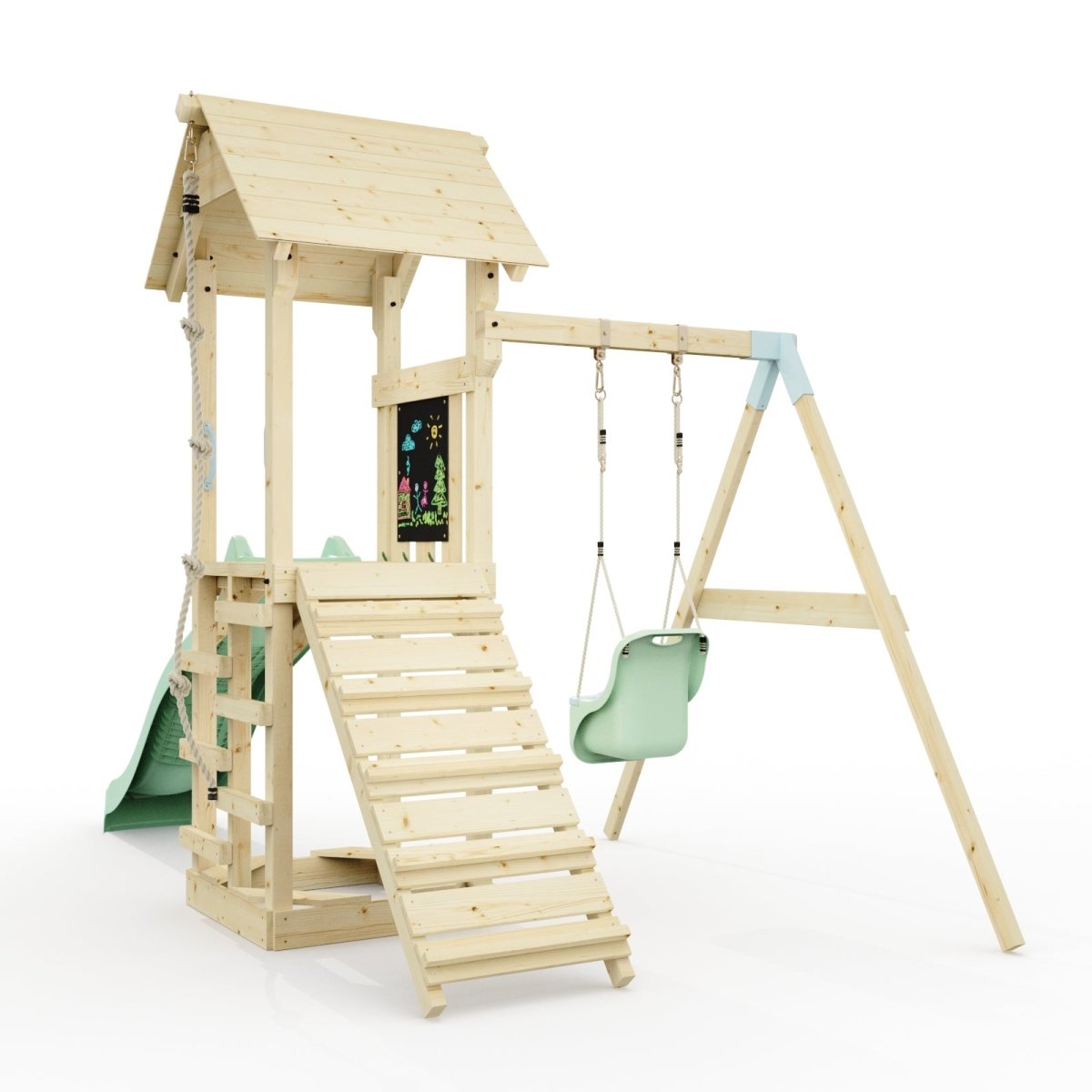 PolarPlay Tower Kids Wooden Climbing Frame - Swing Helka Sage