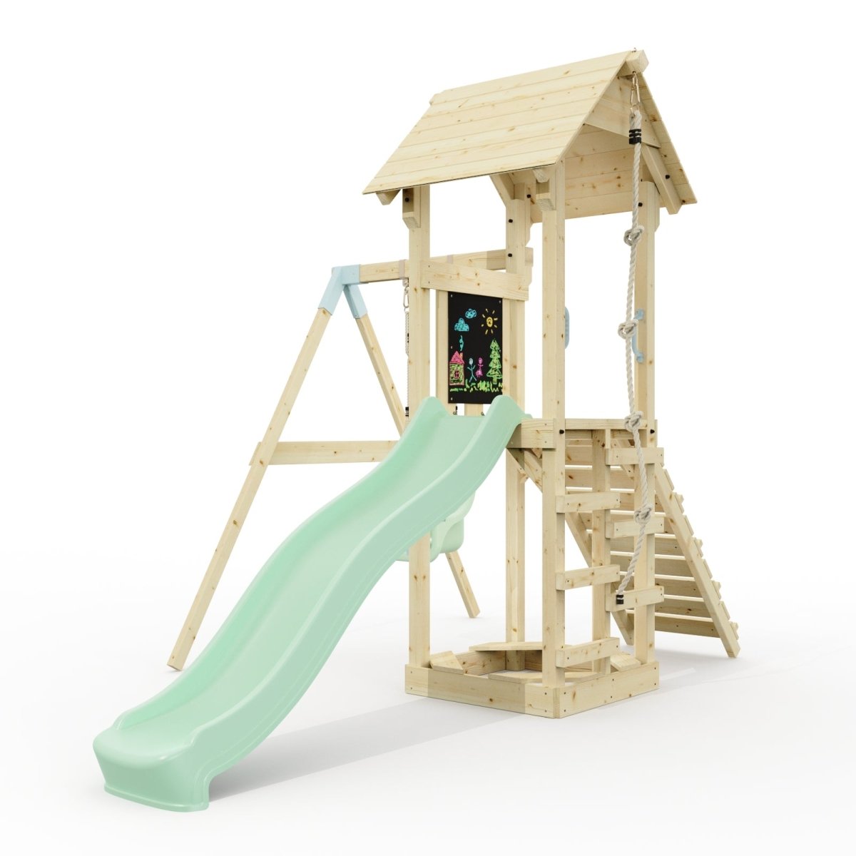 PolarPlay Tower Kids Wooden Climbing Frame - Swing Helka Sage