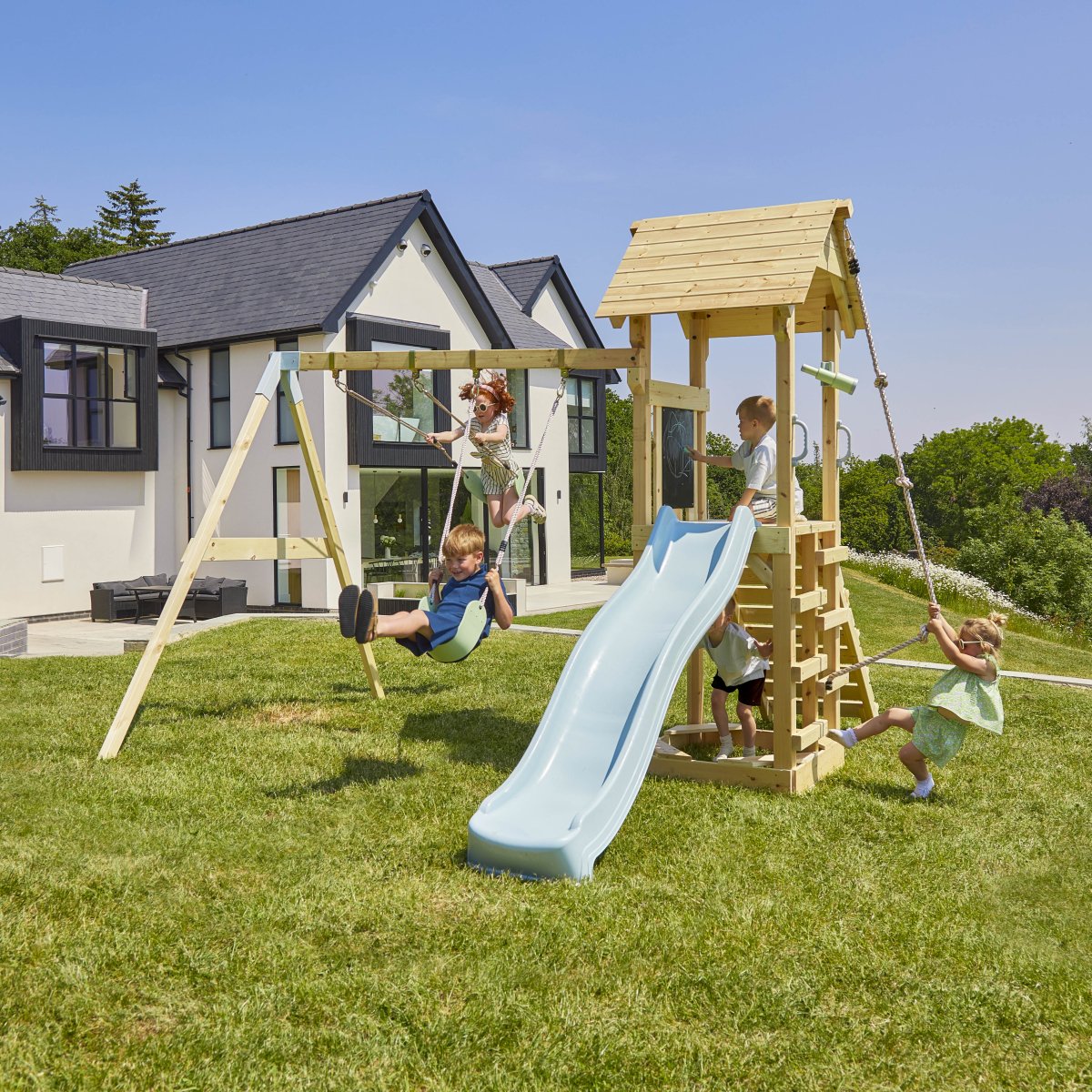 PolarPlay Tower Kids Wooden Climbing Frame - Swing Kari Mist