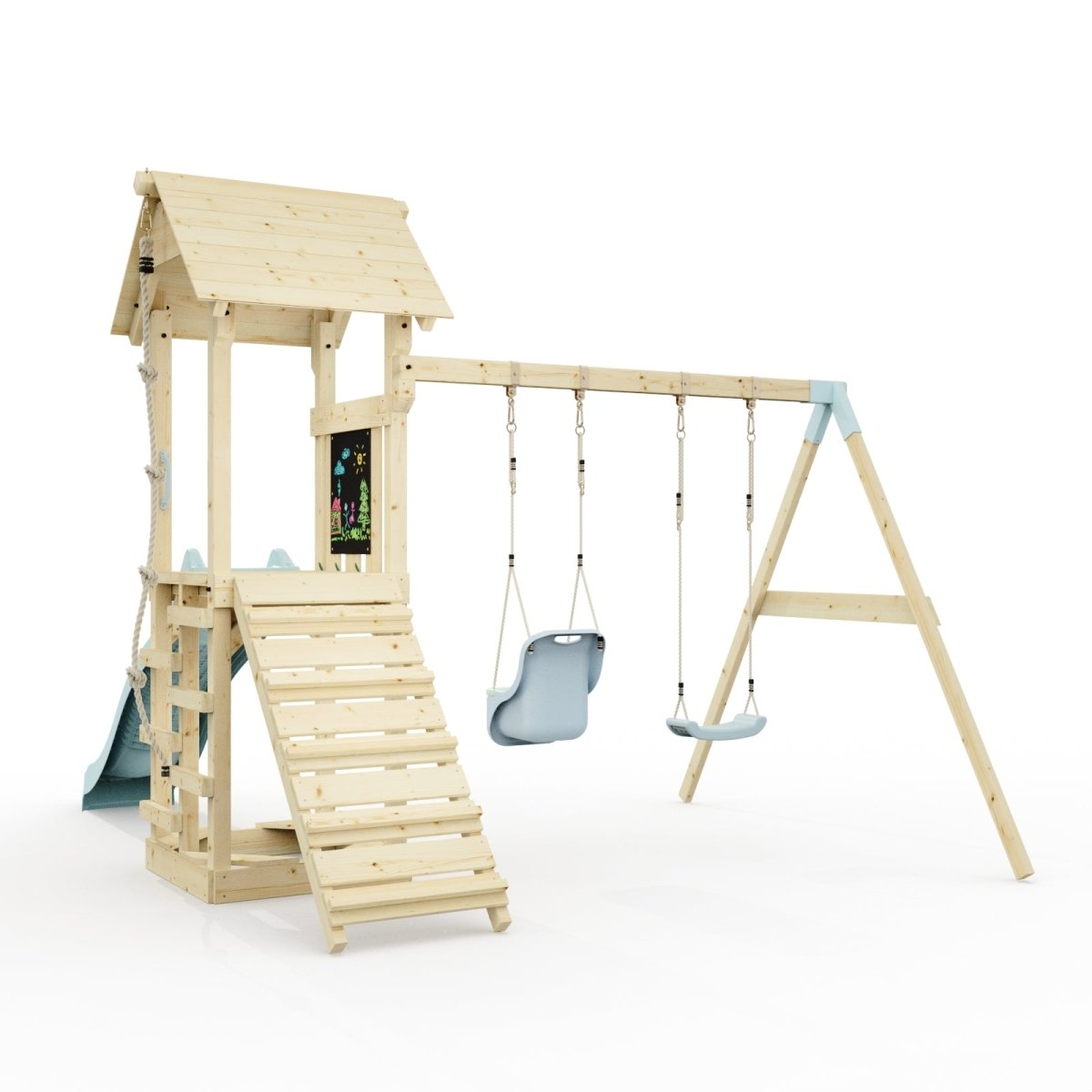 PolarPlay Tower Kids Wooden Climbing Frame - Swing Olavo Mist