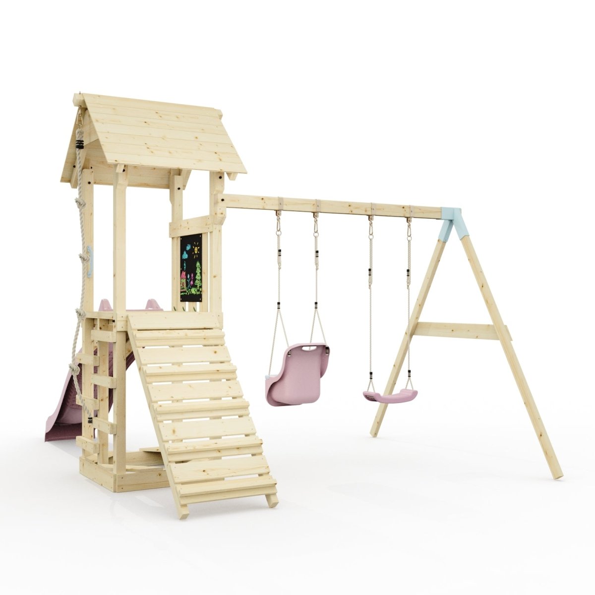 PolarPlay Tower Kids Wooden Climbing Frame - Swing Olavo Rose
