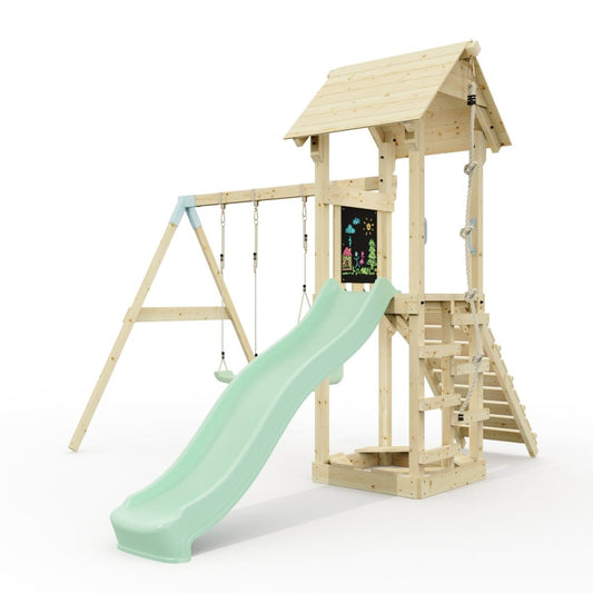 PolarPlay Tower Kids Wooden Climbing Frame - Swing Olavo Sage