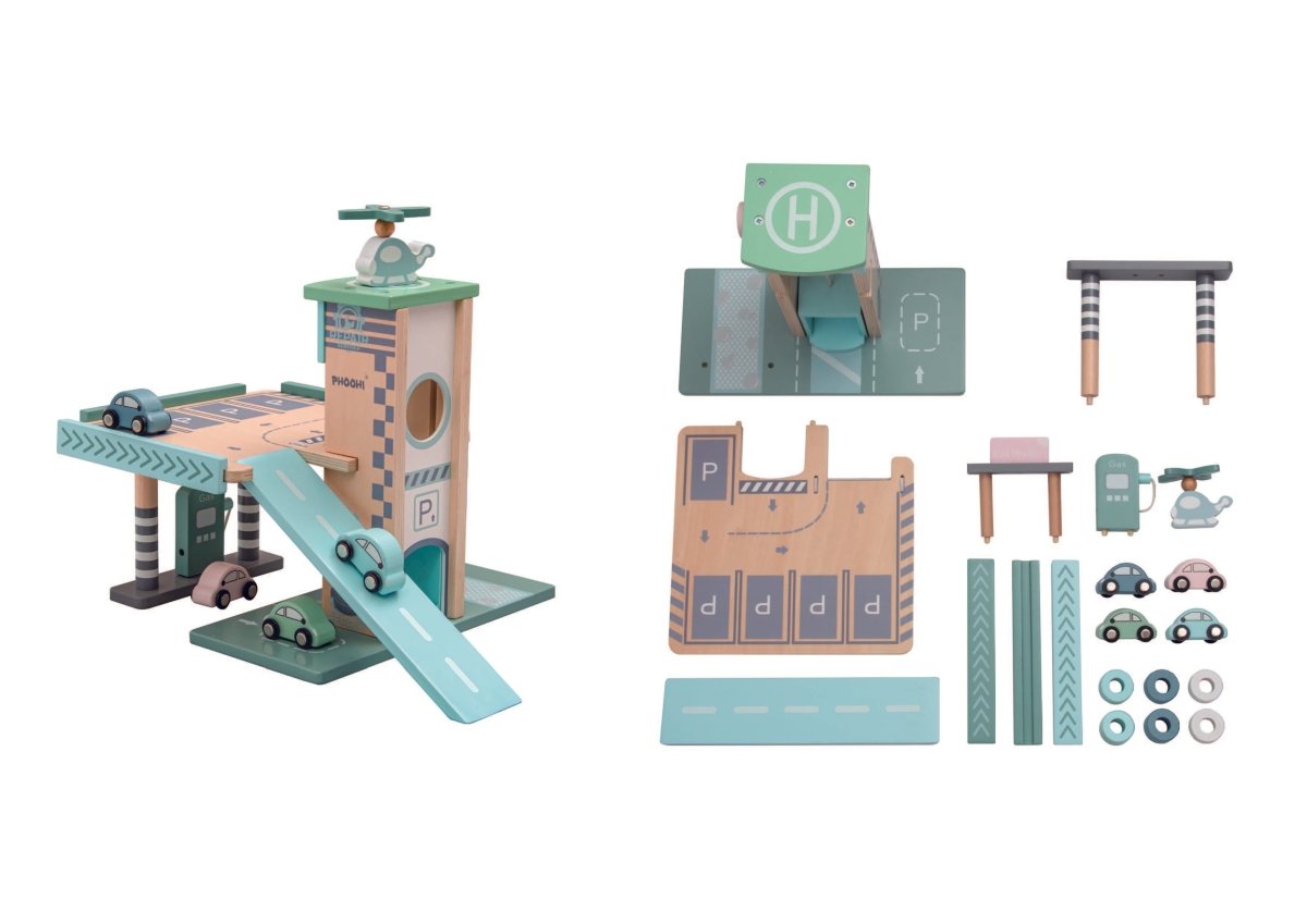 PolarPlay Wooden Interactive Garage with Cars