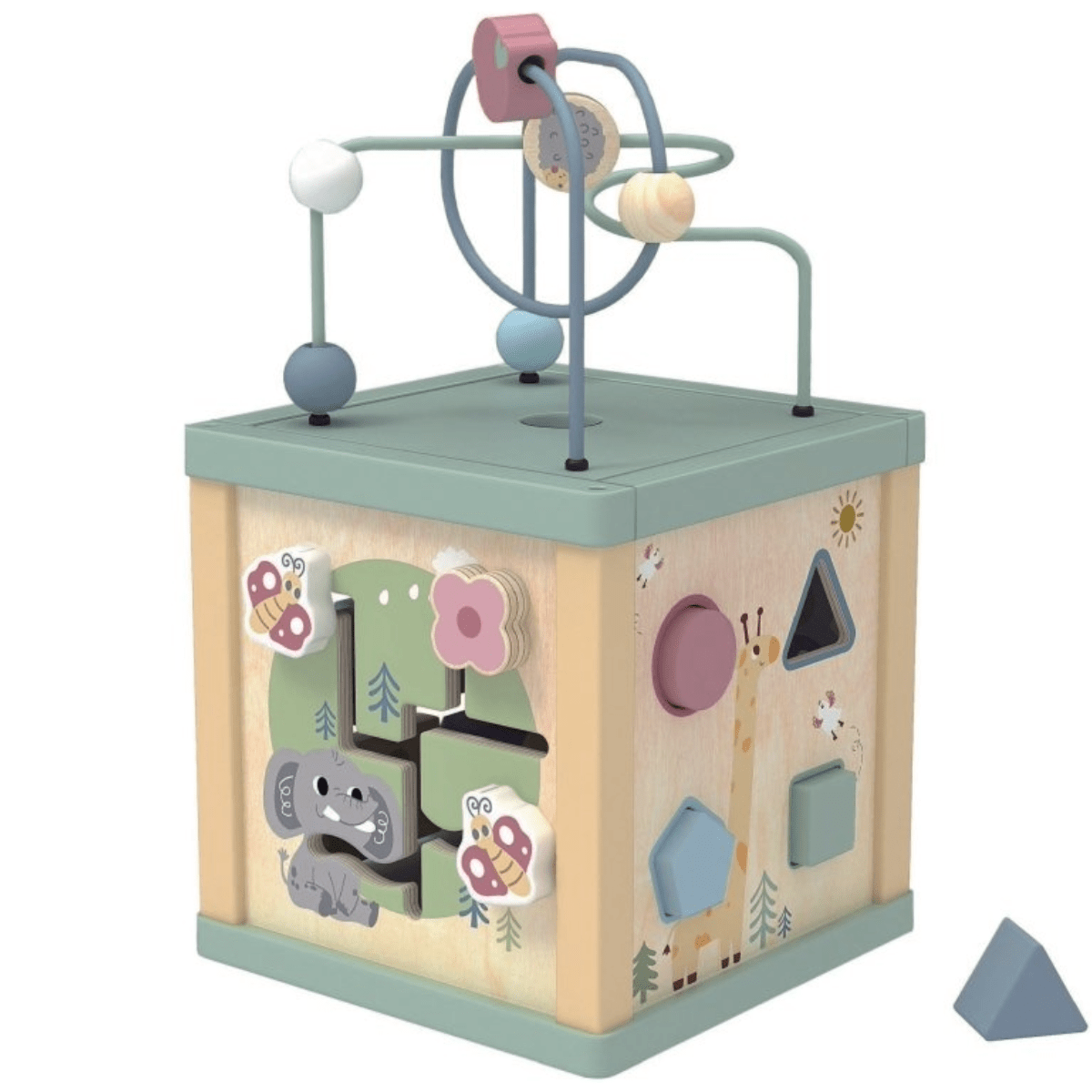 PolarPlay Wooden Toddler Activity Cube with Bead Maze