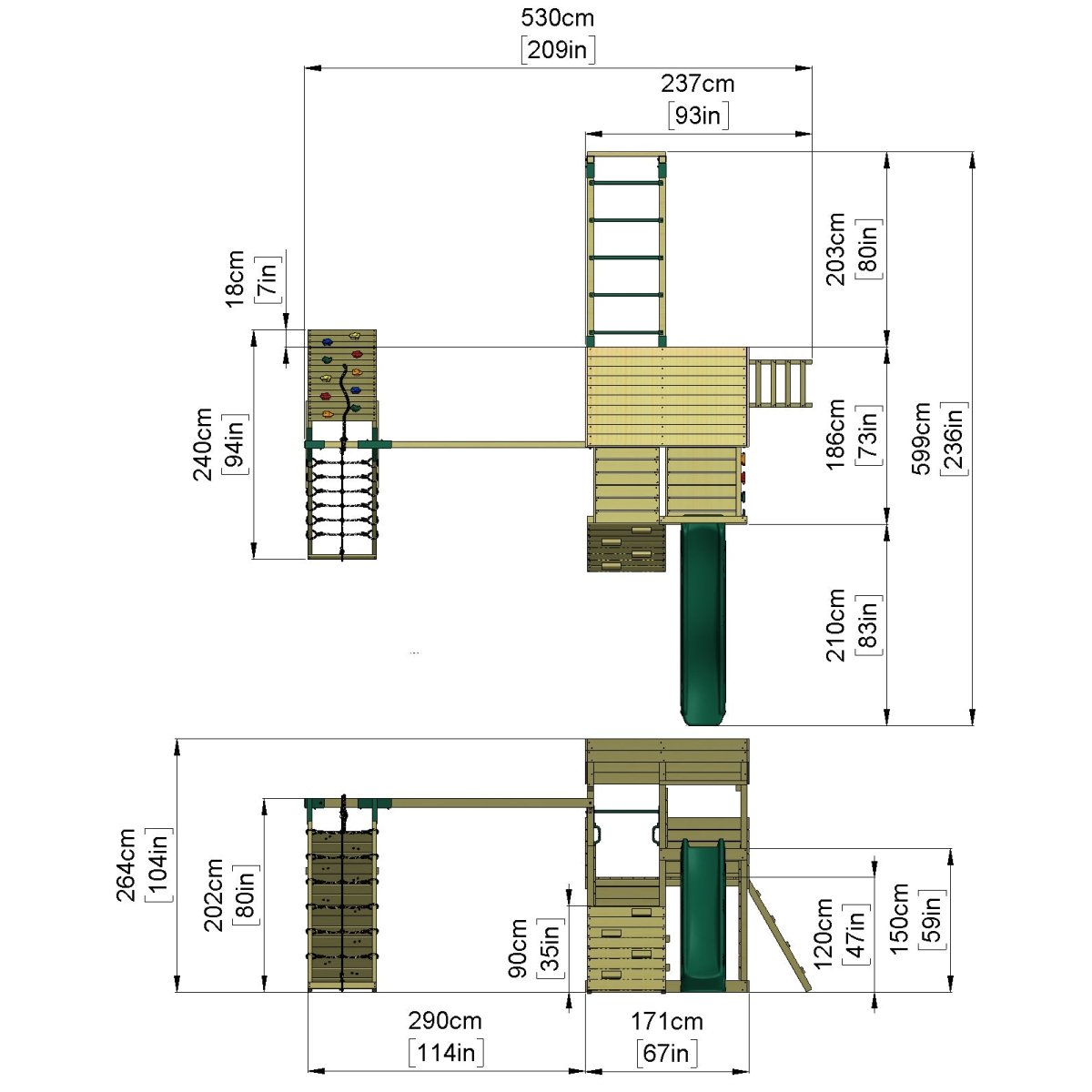 ClassicPlay Sentinel XL Lookout Tower with 3 Decks, Double Swing, Monkey Bars, Climbing Wall and Slide